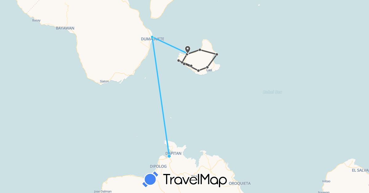 TravelMap itinerary: driving, boat, motorbike in Philippines (Asia)